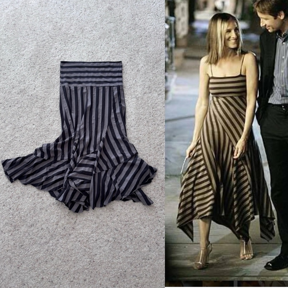 Ella Moss Striped Handkerchief Midi skirt/dress in Black and soft grey